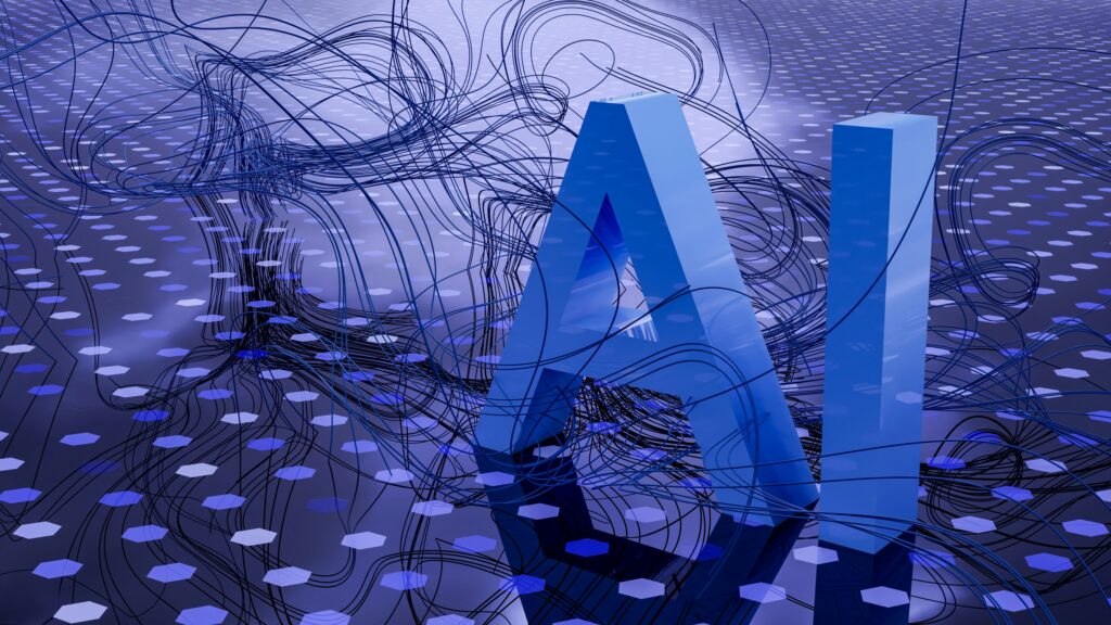 AI logo in a computer generated background to show the value of AI in Dentistry and Optometry